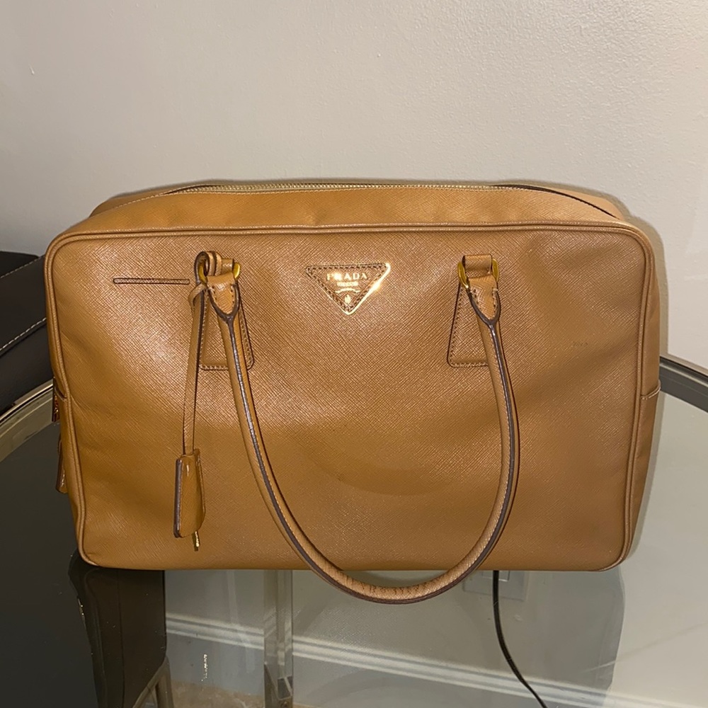 Camel Prada Bauletto Bag Saffiano Leather
